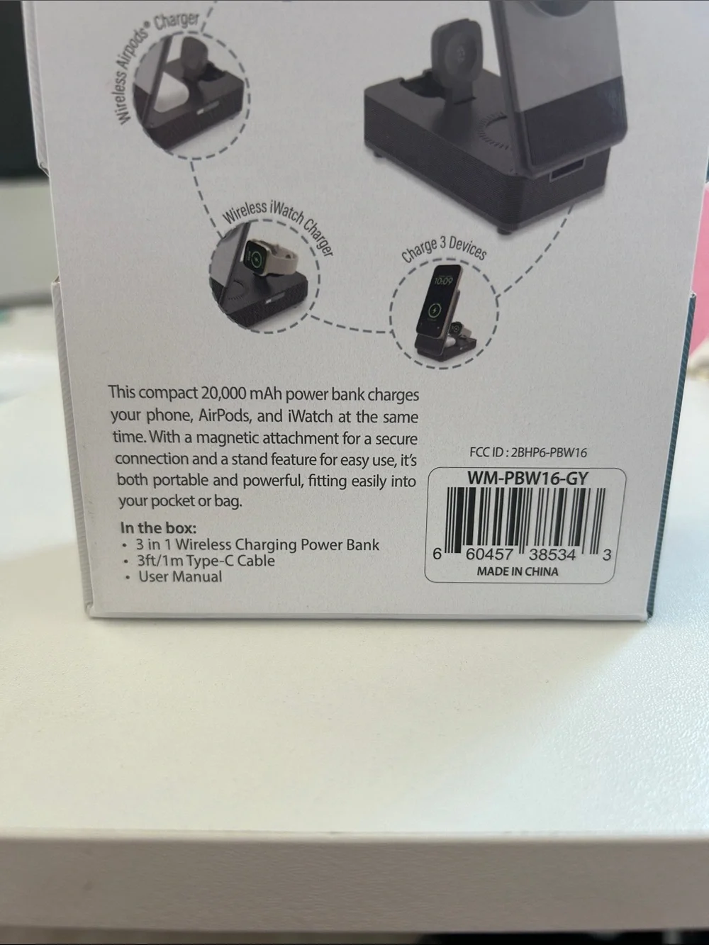3-in-1 Wireless Charging Station for Phone, Earbuds & Smartwatch - Black/Gray